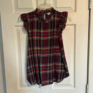 LOFT Plaid Ruffle Sleeve Blouse - Red and Green